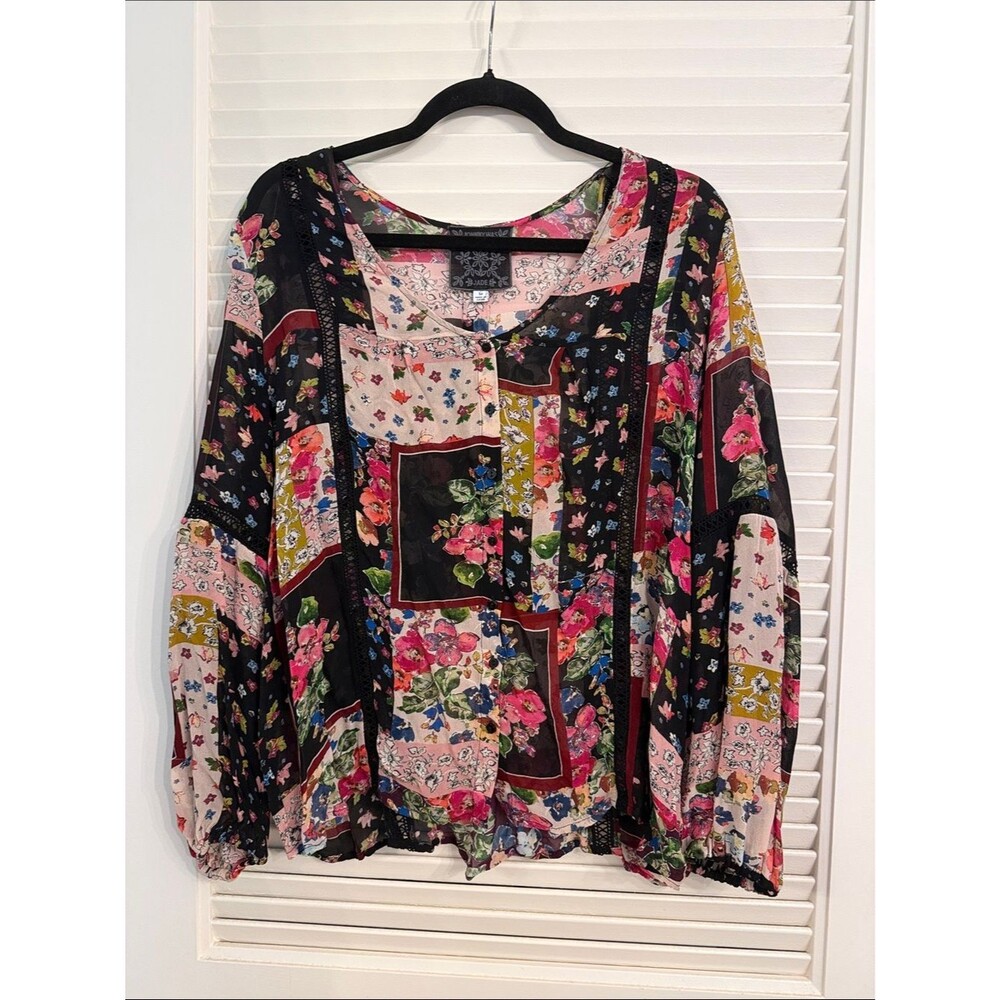 Johnny Was Jade Roswell Pieced Boho Patchwork Top Blouse Medium